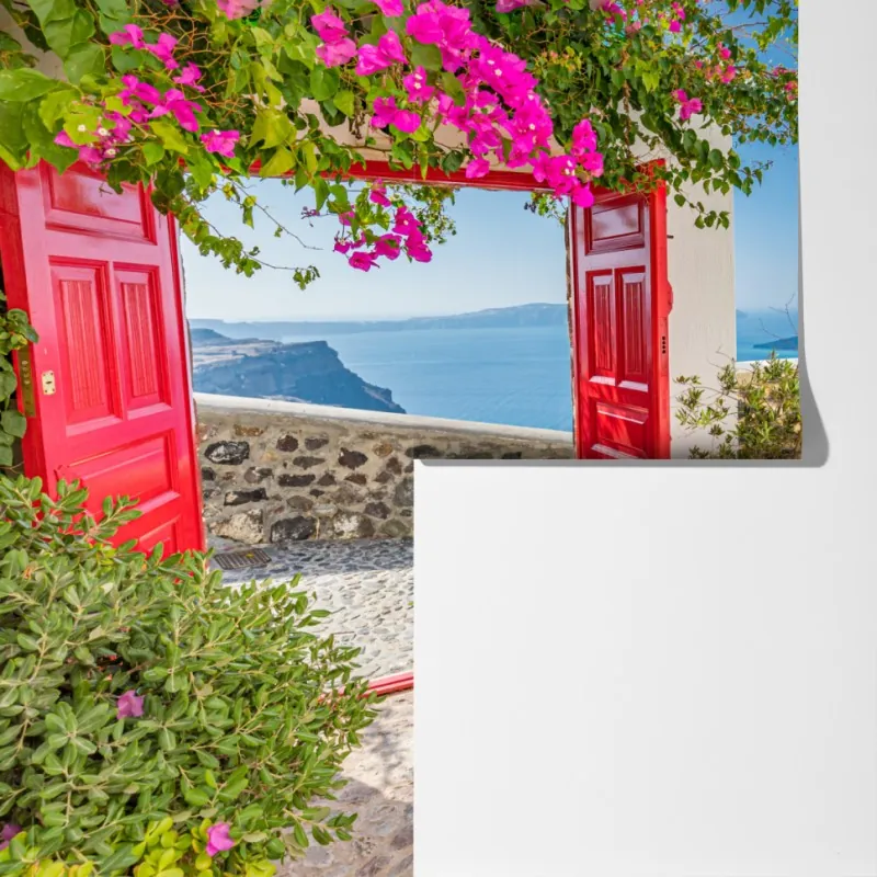 Fototapeta słoneczny taras śródziemnomorski z widokiem na morze – Wallissimo® Fototapeta słoneczny taras śródziemnomorski z widokiem na morze – Wallissimo®