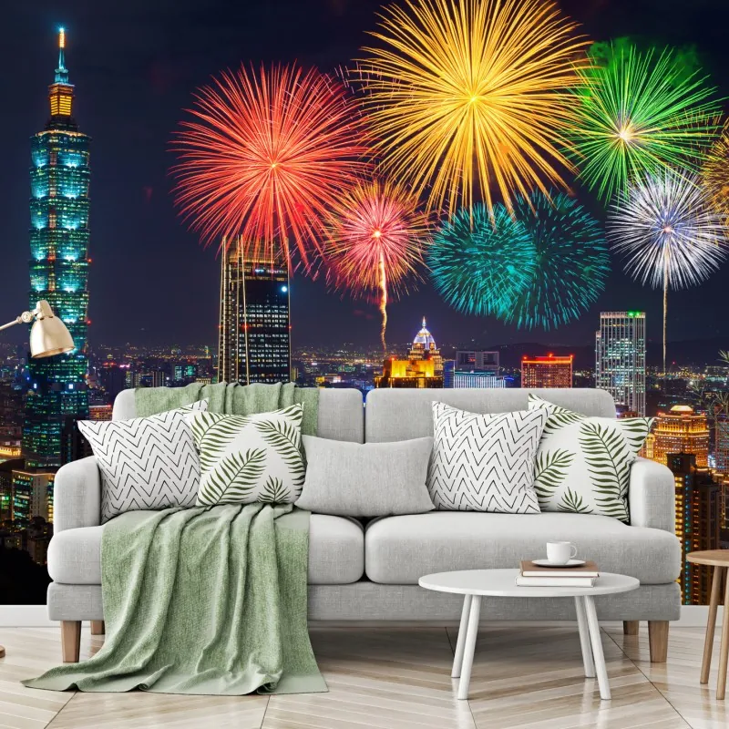 Fototapeta Tajpej fajerwerki nad panoramą miasta – Wallissimo® Fototapeta Tajpej fajerwerki nad panoramą miasta – Wallissimo®