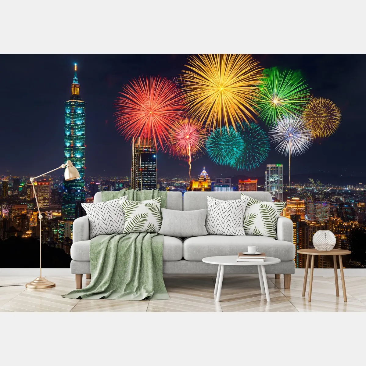 Fototapeta Tajpej fajerwerki nad panoramą miasta – Wallissimo® Fototapeta Tajpej fajerwerki nad panoramą miasta – Wallissimo®