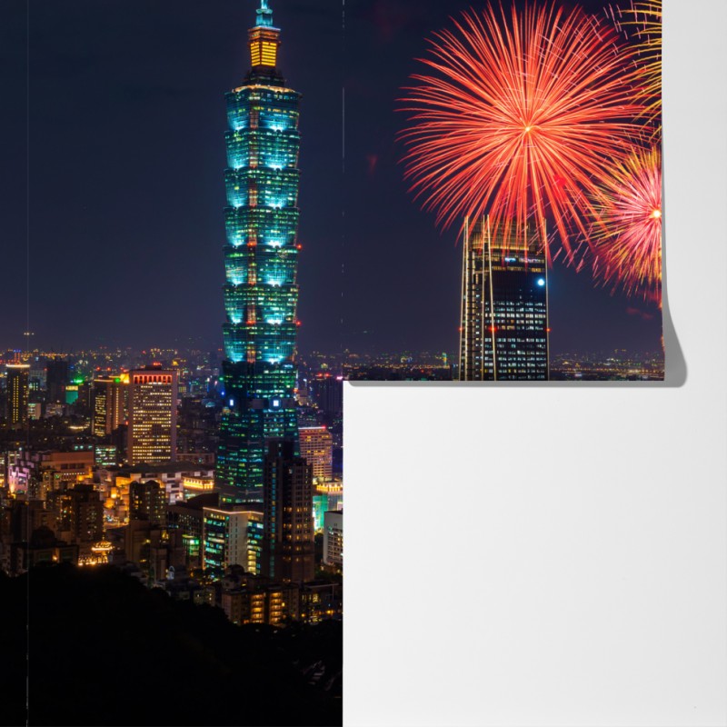 Fototapeta Tajpej fajerwerki nad panoramą miasta – Wallissimo® Fototapeta Tajpej fajerwerki nad panoramą miasta – Wallissimo®