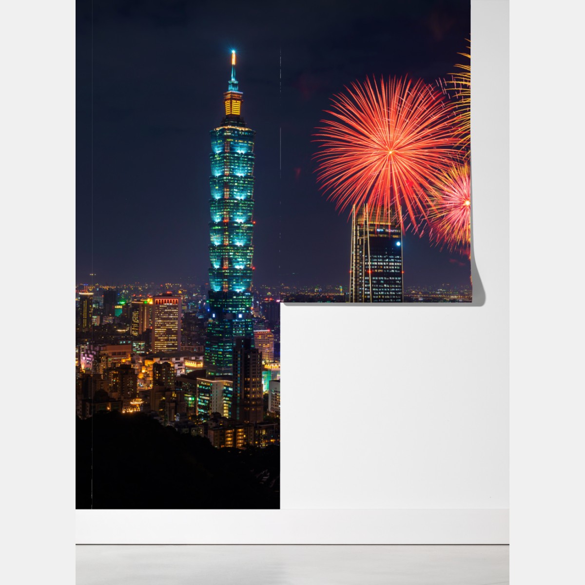 Fototapeta Tajpej fajerwerki nad panoramą miasta – Wallissimo® Fototapeta Tajpej fajerwerki nad panoramą miasta – Wallissimo®