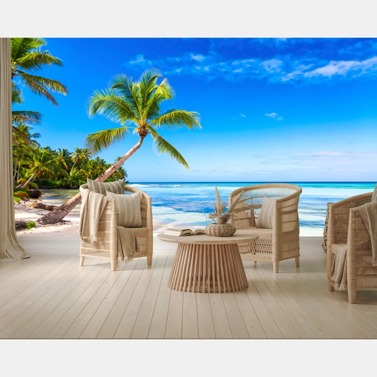 Fototapeta tropikalna plaża z palmą – Wallissimo® Fototapeta tropikalna plaża z palmą – Wallissimo®