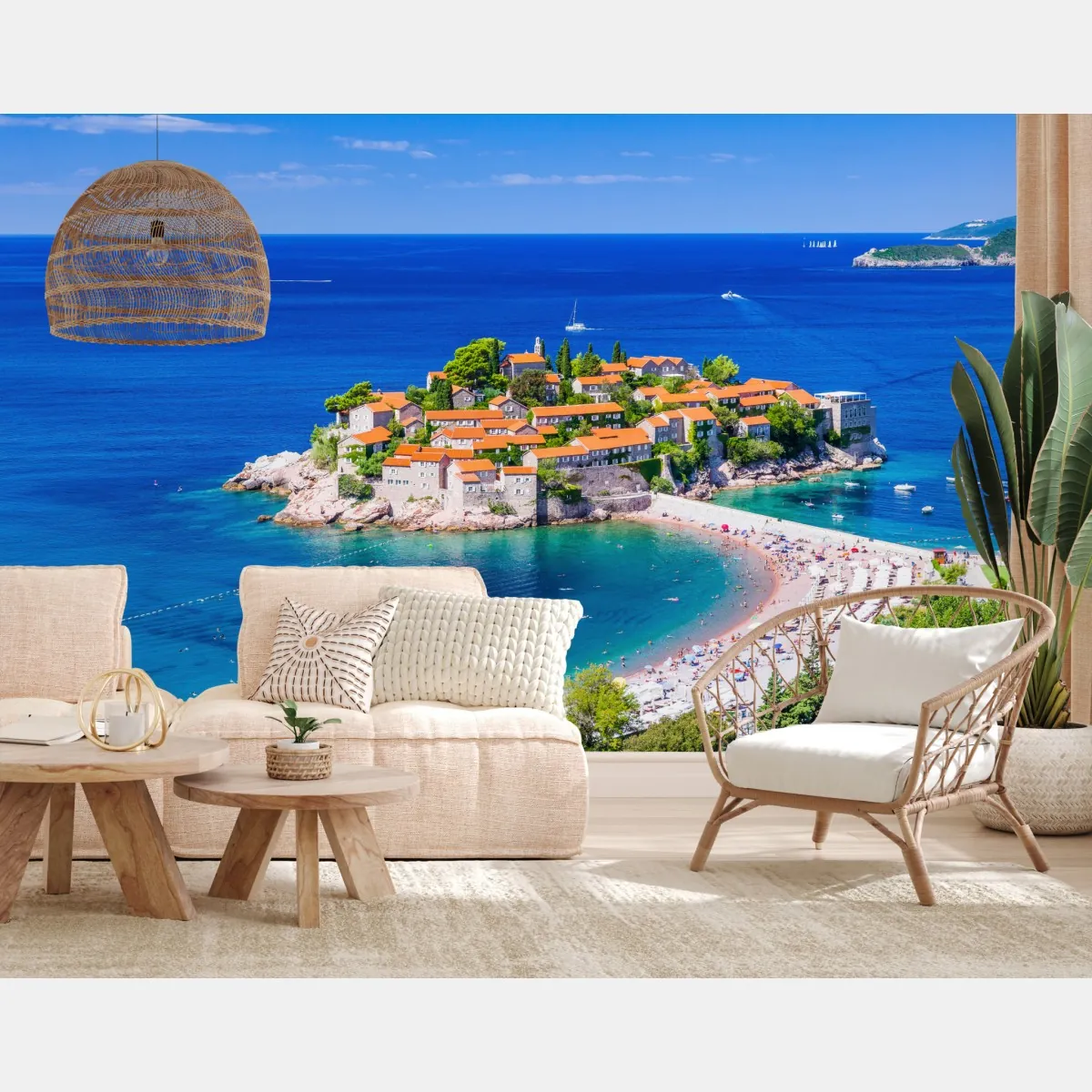 Fototapeta Sveti Stefan, Czarnogóra historyczny kurort na wyspie – Wallissimo® Fototapeta Sveti Stefan, Czarnogóra historyczny kurort na wyspie – Wallissimo®