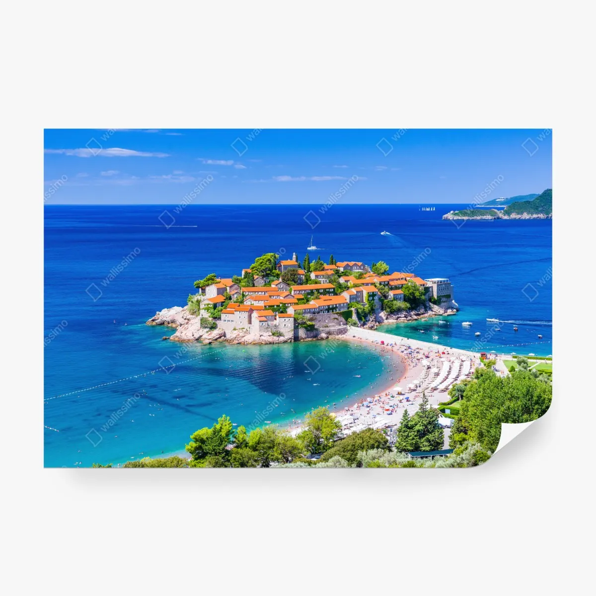 Fototapeta Sveti Stefan, Czarnogóra historyczny kurort na wyspie – Wallissimo® Fototapeta Sveti Stefan, Czarnogóra historyczny kurort na wyspie – Wallissimo®