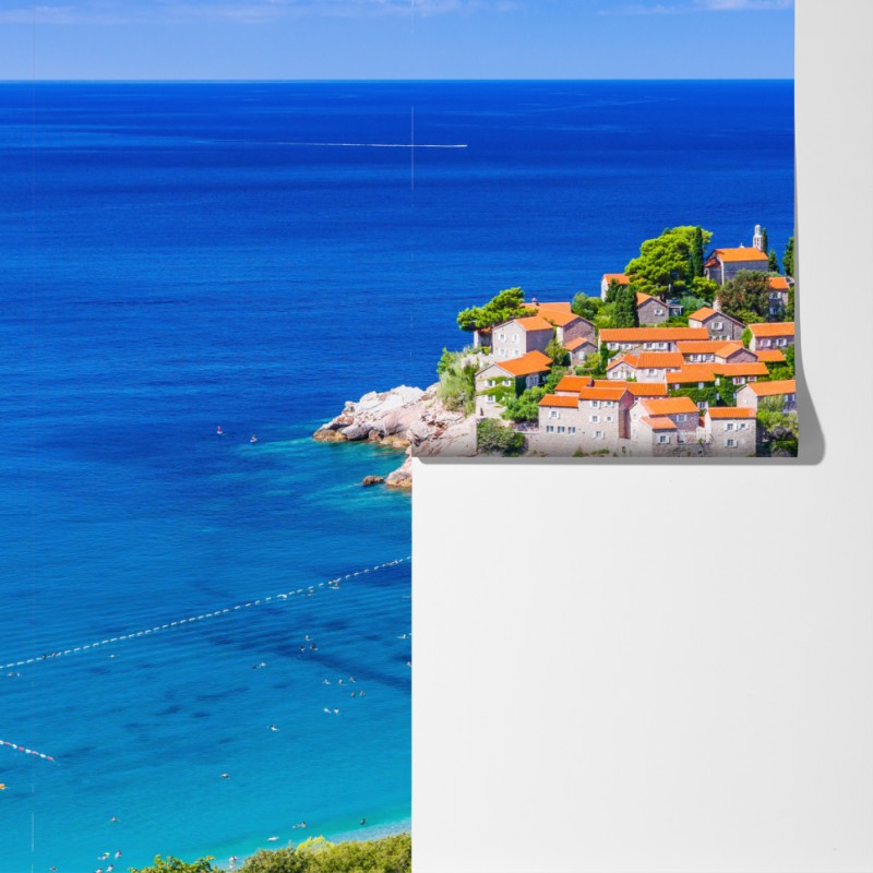 Fototapeta Sveti Stefan, Czarnogóra historyczny kurort na wyspie – Wallissimo® Fototapeta Sveti Stefan, Czarnogóra historyczny kurort na wyspie – Wallissimo®