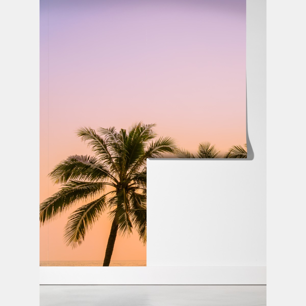Fototapeta tropikalny zachód słońca z palmami na plaży – Wallissimo® Fototapeta tropikalny zachód słońca z palmami na plaży – Wallissimo®