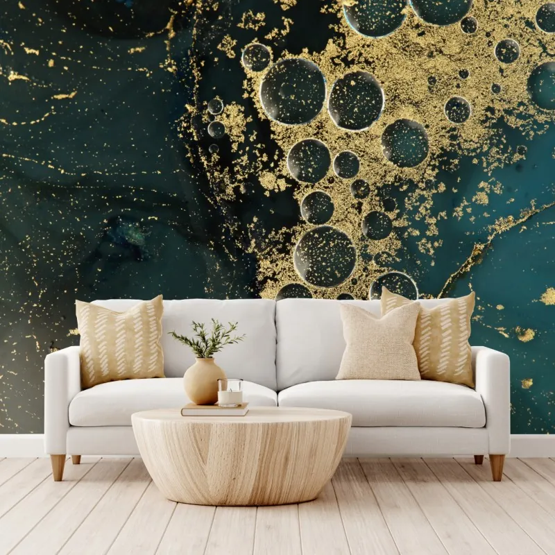 Fototapeta turkusowo-złota abstrakcyjna marmurkowa faktura