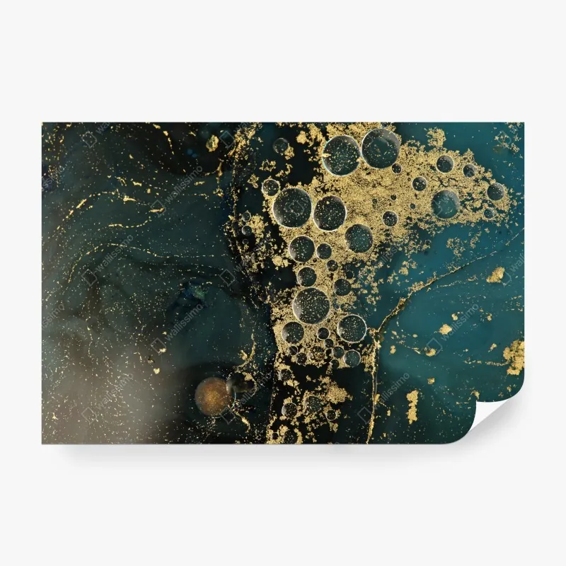 Fototapeta turkusowo-złota abstrakcyjna marmurkowa faktura