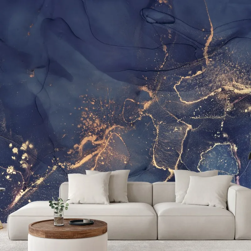 Fototapeta granatowa marmurowa abstrakcja ze złotymi żyłkami