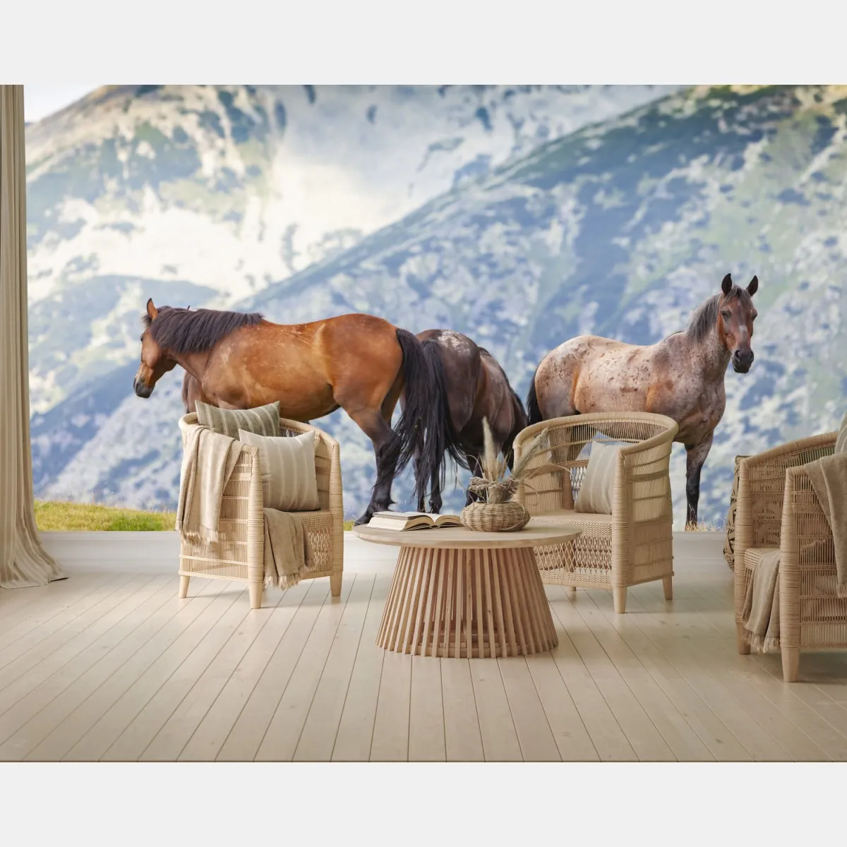 Fototapeta konie na górskiej łące – Wallissimo® Fototapeta konie na górskiej łące – Wallissimo®