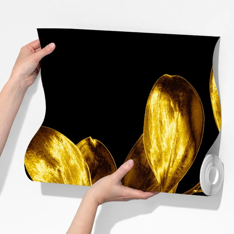 Fototapeta złota gałąź liści na czarnym tle – Wallissimo® Fototapeta złota gałąź liści na czarnym tle – Wallissimo®