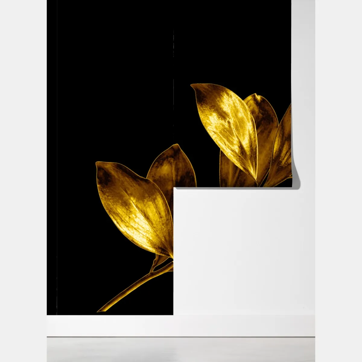 Fototapeta złota gałąź liści na czarnym tle – Wallissimo® Fototapeta złota gałąź liści na czarnym tle – Wallissimo®