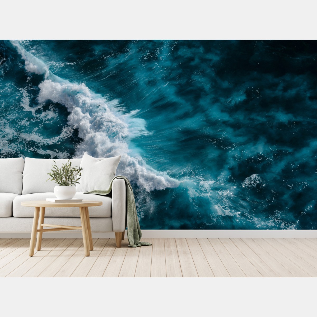 Wall mural aerial turquoise ocean waves in Bali