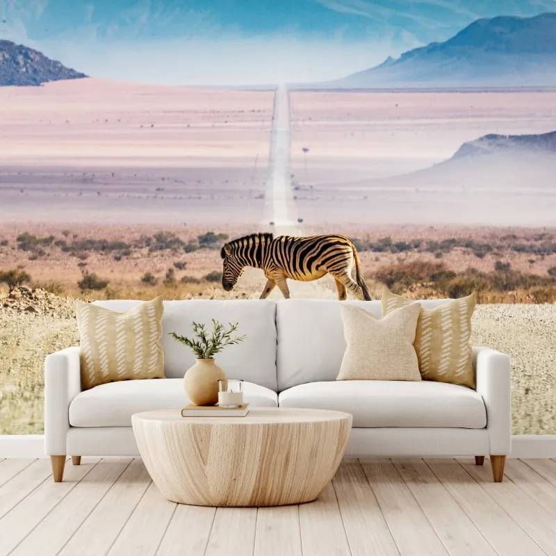 Fototapeta zebra na pustynnej drodze