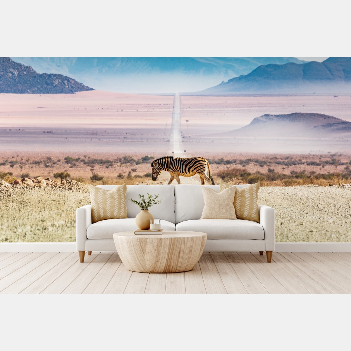 Wall mural zebra crossing the desert road