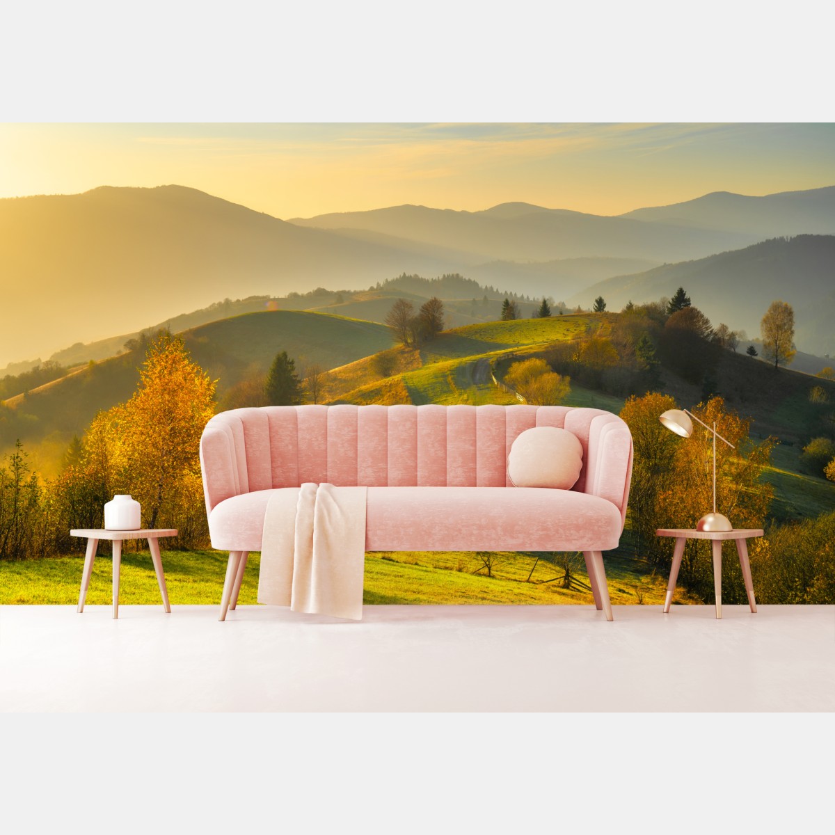 Wall mural golden autumn hills at sunset