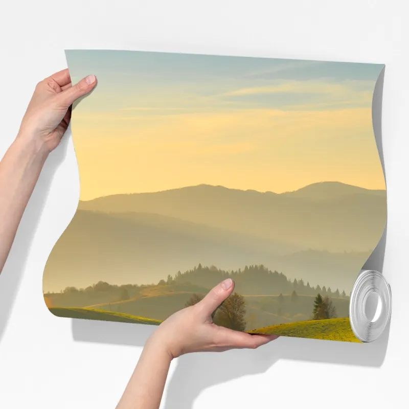 Fototapeta złote jesienne wzgórza o zachodzie słońca – Wallissimo® Fototapeta złote jesienne wzgórza o zachodzie słońca – Wallissimo®