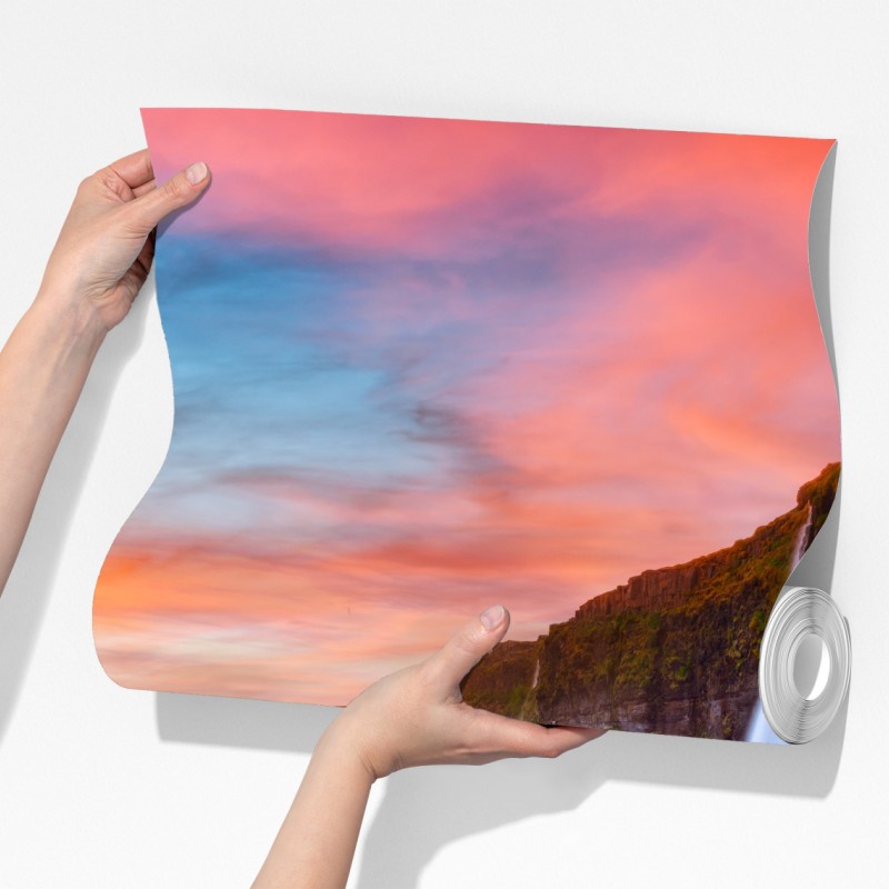 Fototapeta wodospad Seljalandsfoss o zachodzie słońca – Wallissimo® Fototapeta wodospad Seljalandsfoss o zachodzie słońca – Wallissimo®