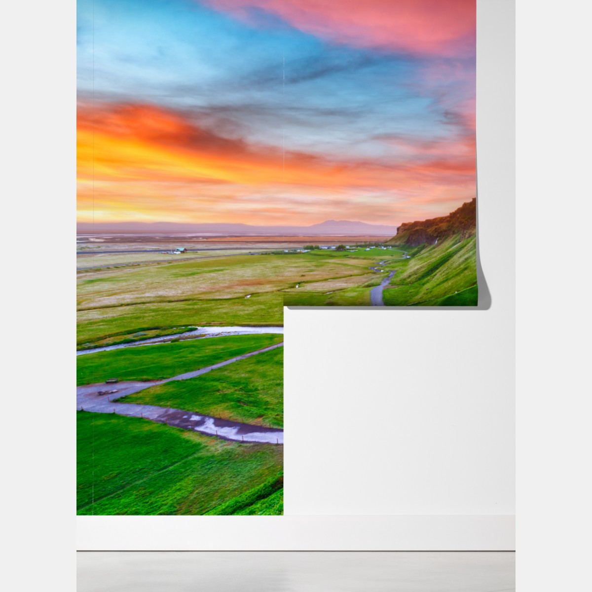 Fototapeta wodospad Seljalandsfoss o zachodzie słońca – Wallissimo® Fototapeta wodospad Seljalandsfoss o zachodzie słońca – Wallissimo®
