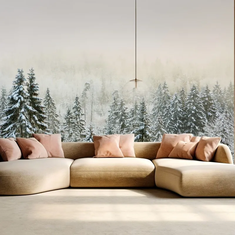 Fototapeta zimowy las w delikatnej mgle