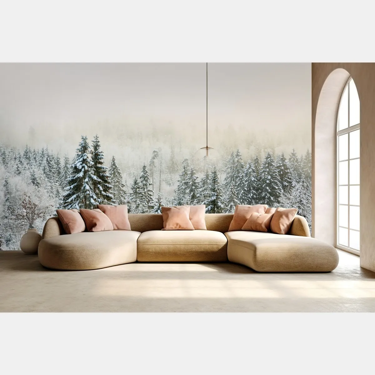 Fototapeta zimowy las w delikatnej mgle – Wallissimo® Fototapeta zimowy las w delikatnej mgle – Wallissimo®