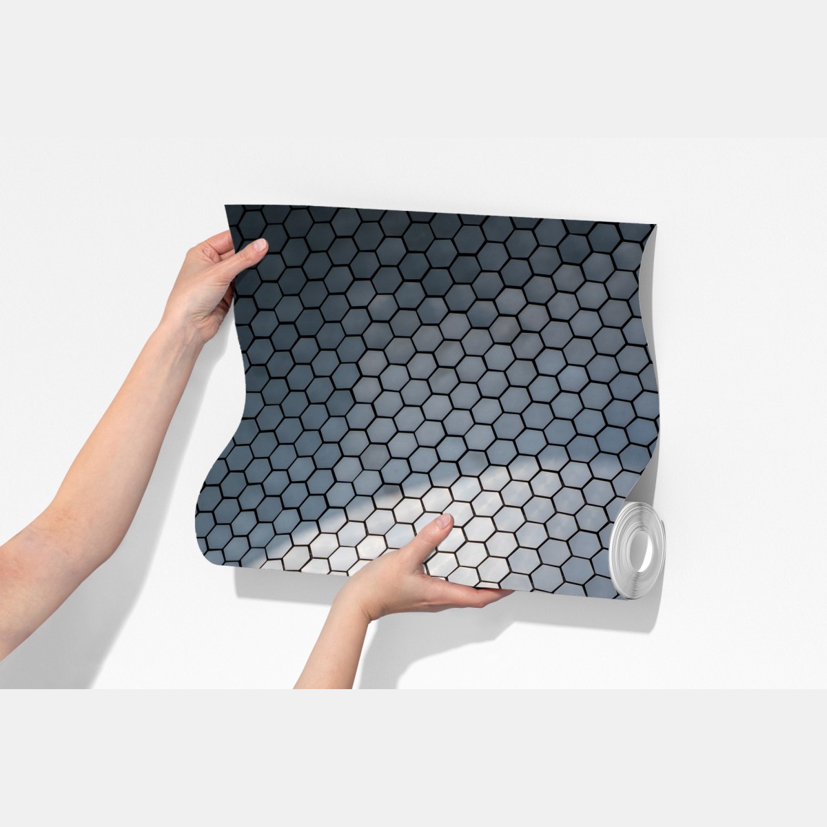 Fototapeta metaliczna heksagonalna elewacja geometryczna – Wallissimo® Fototapeta metaliczna heksagonalna elewacja geometryczna – Wallissimo®