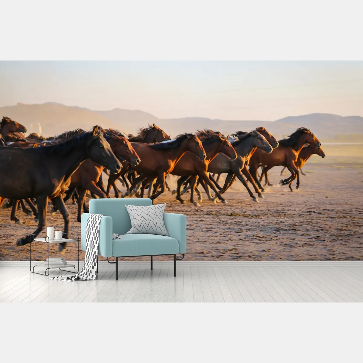 Fototapeta stado koni yilki galopujących po polu w Kayseri – Wallissimo® Fototapeta stado koni yilki galopujących po polu w Kayseri – Wallissimo®