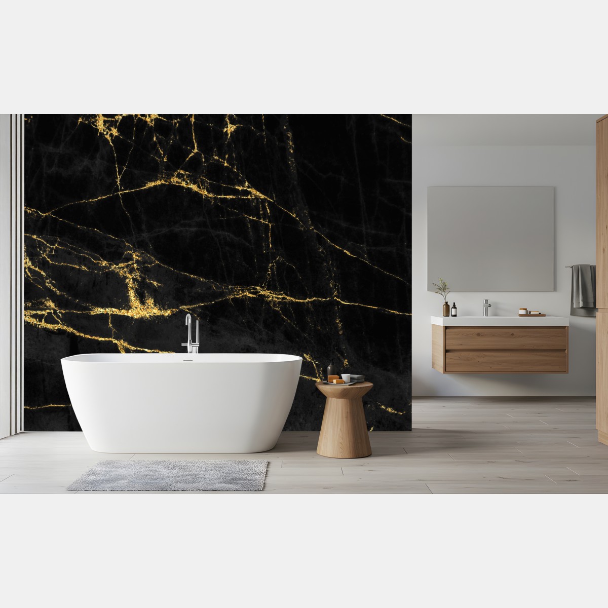 Wall mural luxury black marble with gold veins