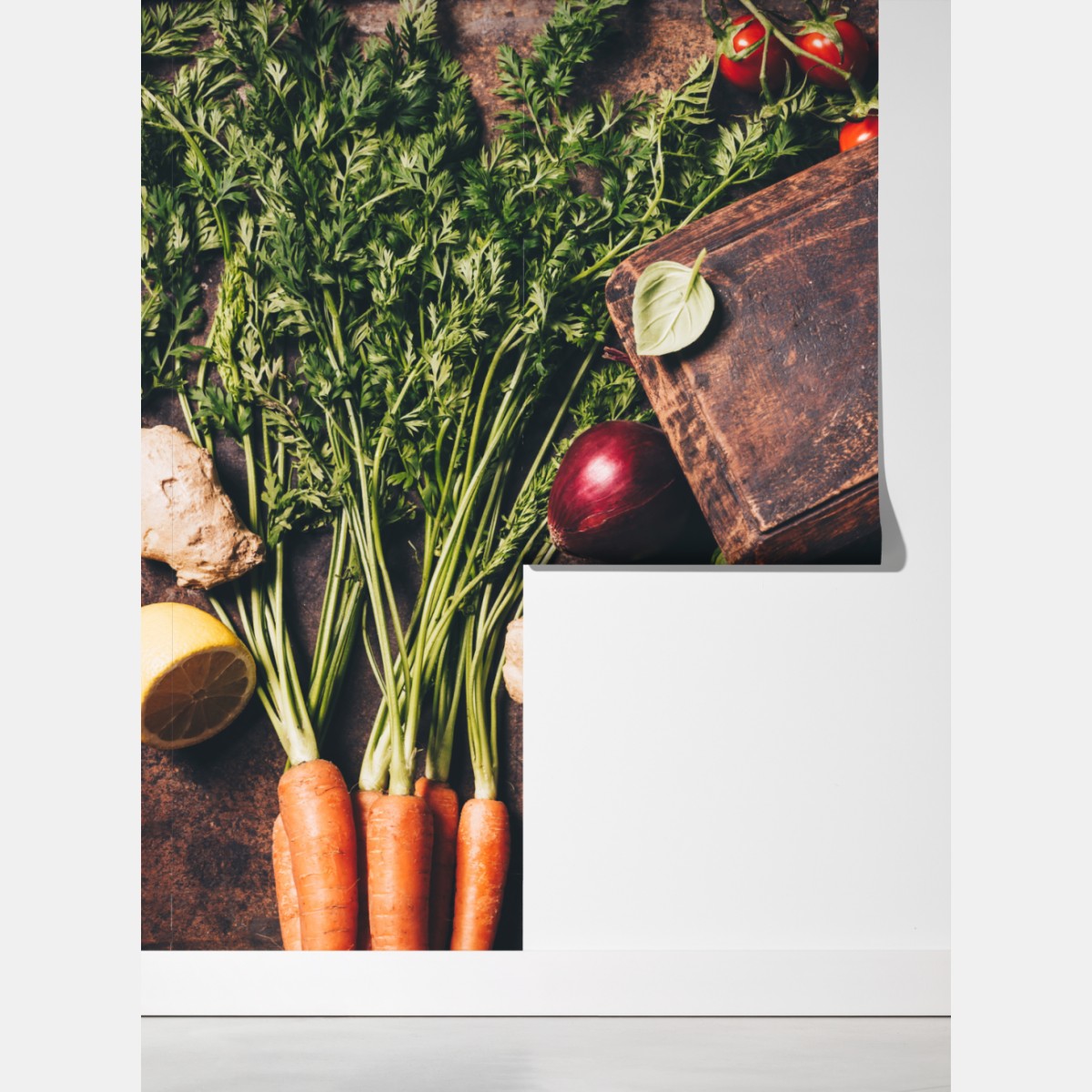 Fototapeta rustykalna kompozycja przypraw i świeżych warzyw – Wallissimo® Fototapeta rustykalna kompozycja przypraw i świeżych warzyw – Wallissimo®