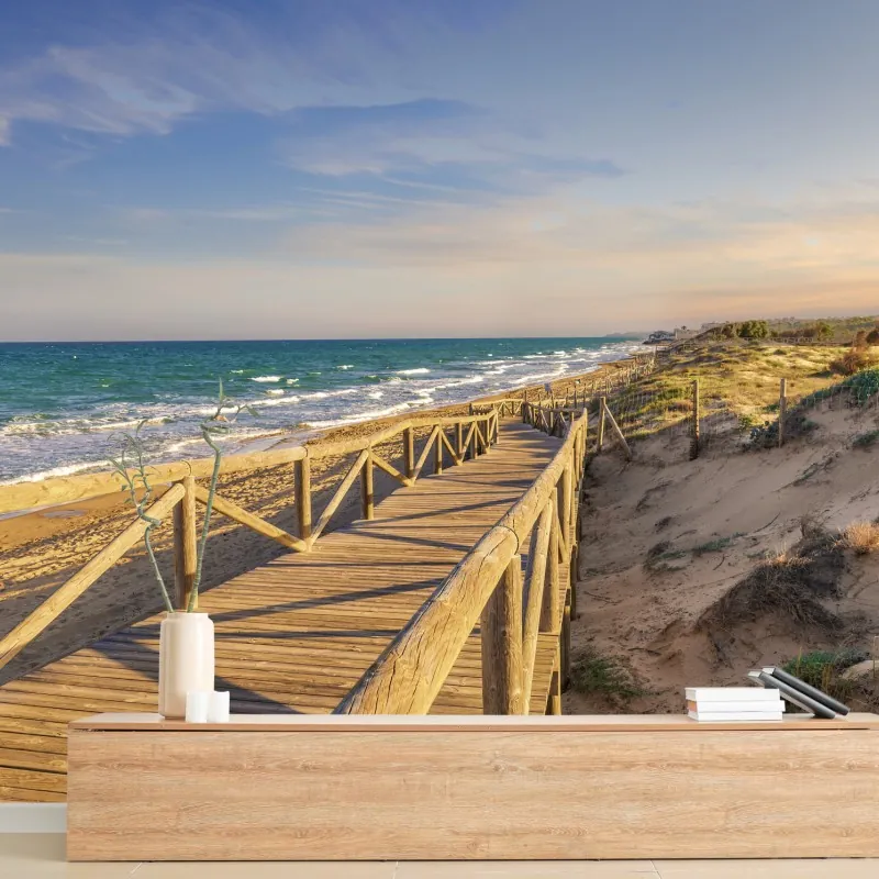 Fototapeta drewniany pomost na plażę w Guardamar – Wallissimo® Fototapeta drewniany pomost na plażę w Guardamar – Wallissimo®