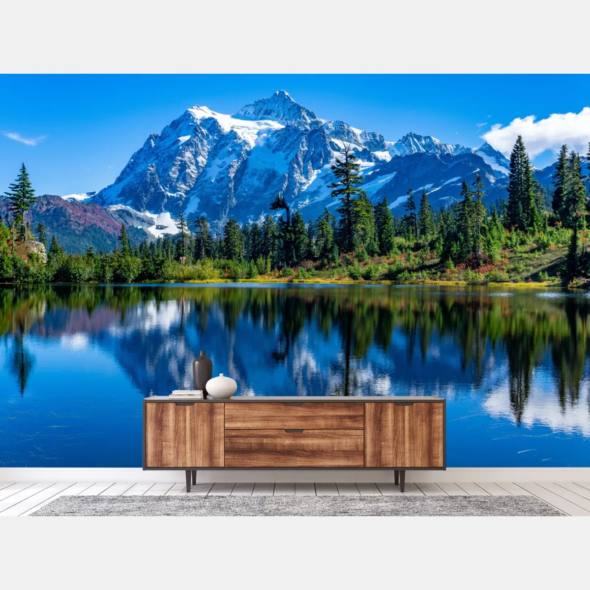 Fototapeta majestatyczne odbicie gór nad jeziorem – Wallissimo® Fototapeta majestatyczne odbicie gór nad jeziorem – Wallissimo®