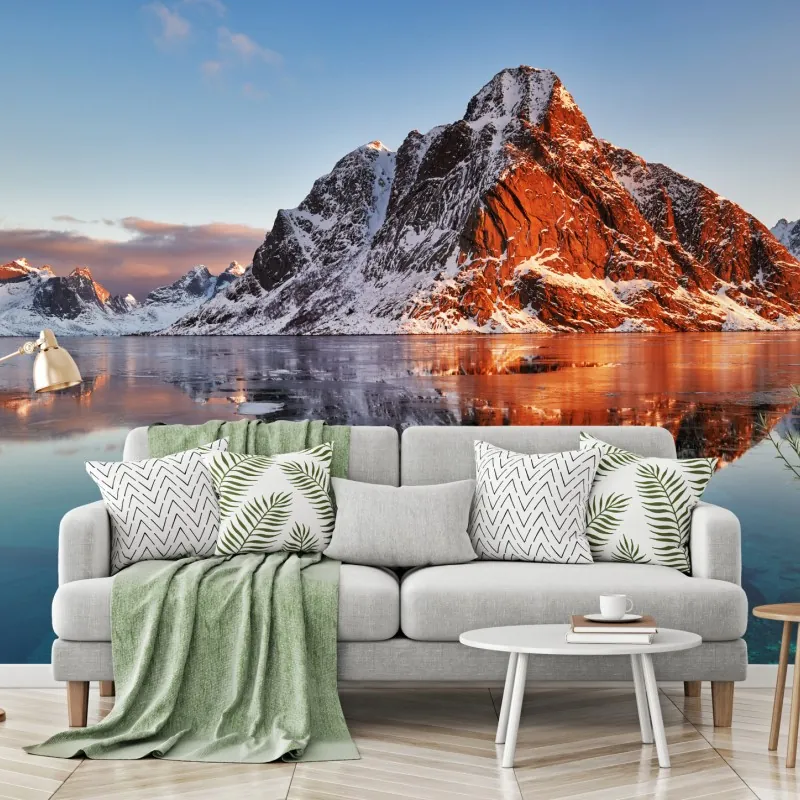 Fototapeta Lofoty wschód słońca nad górami