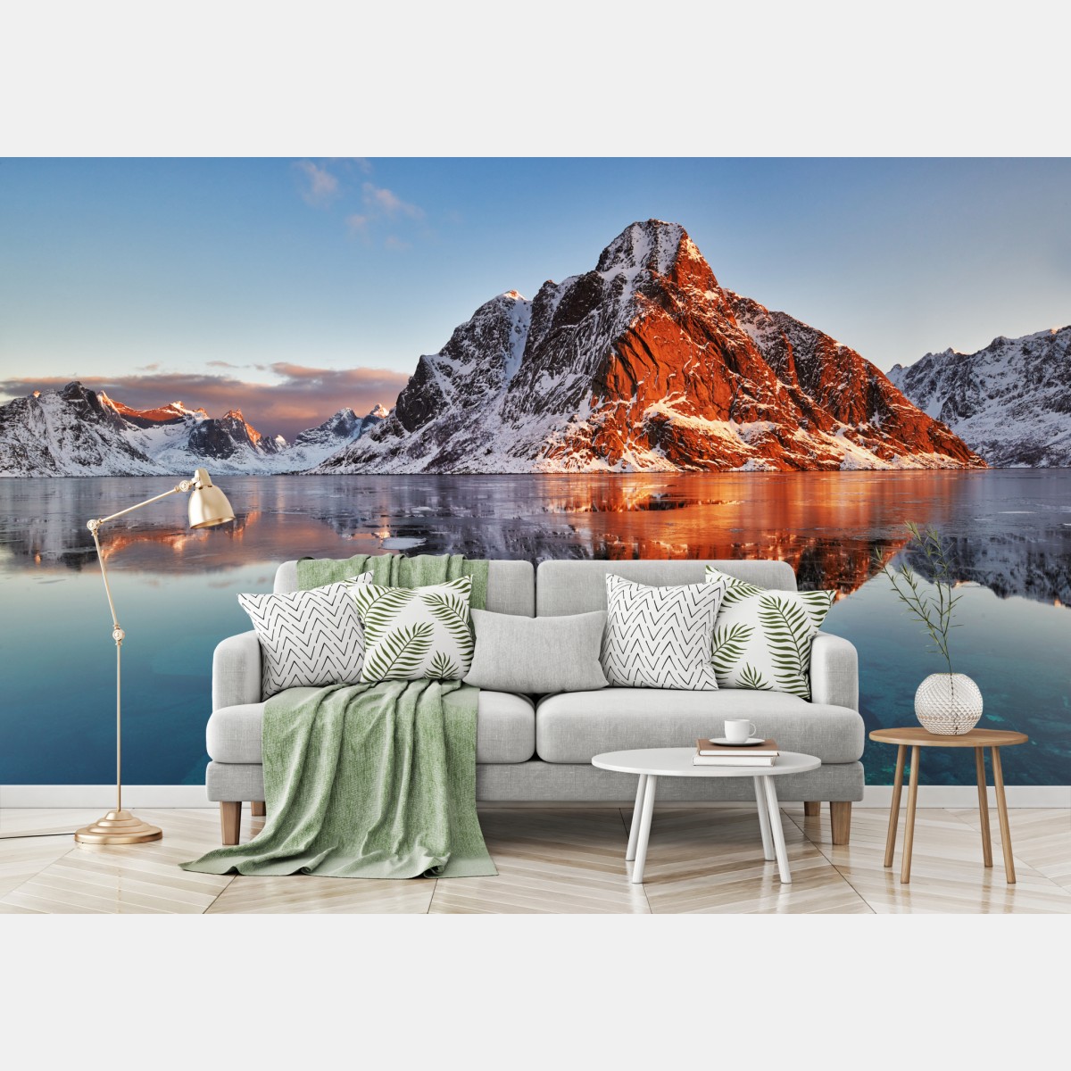 Wall mural Lofoten sunrise mountain reflection