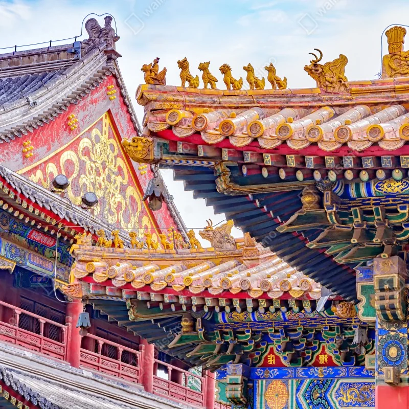 Fototapeta ozdobny dach Lama Temple, Beijing – Wallissimo® Fototapeta ozdobny dach Lama Temple, Beijing – Wallissimo®