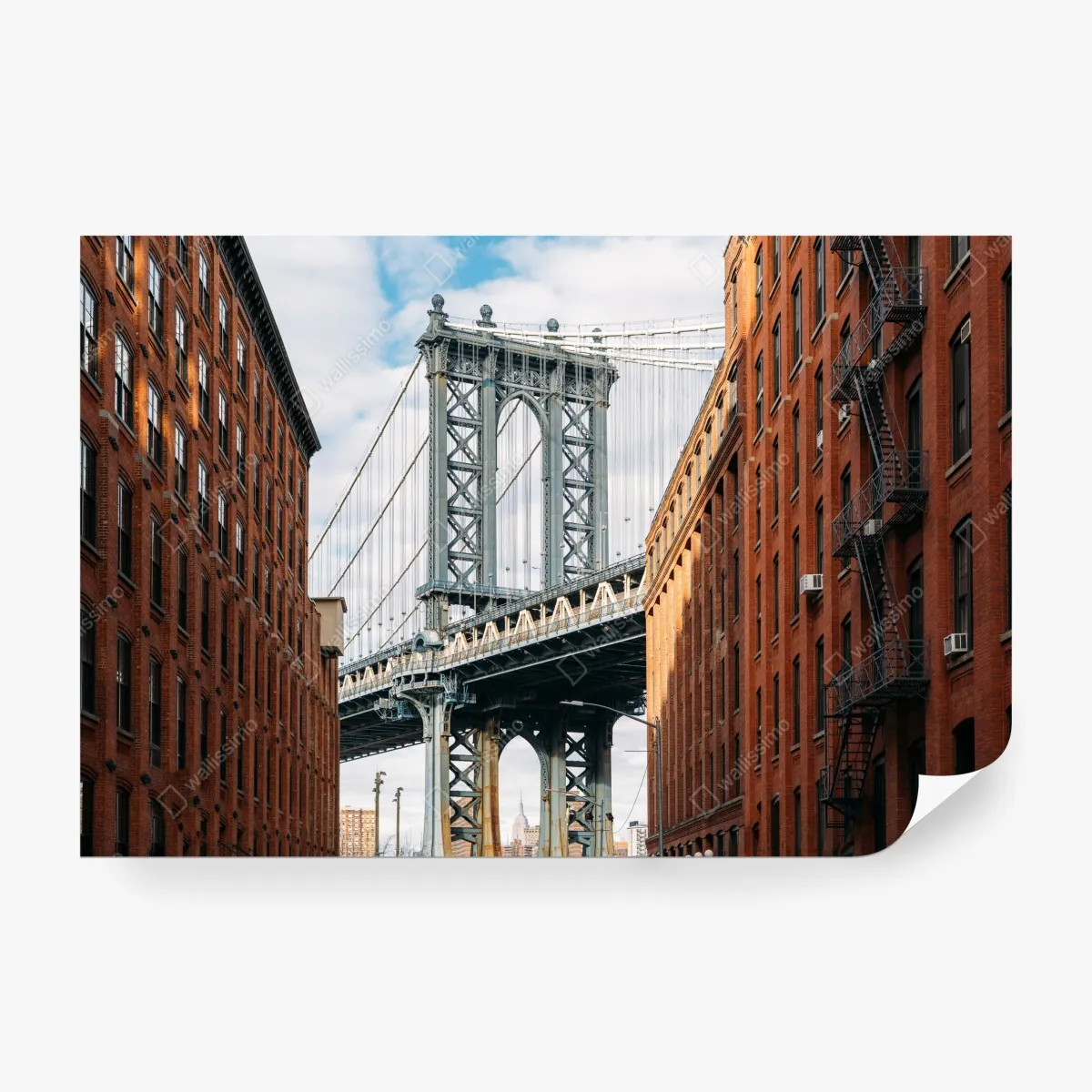 Fototapeta Brooklyn widok mostu między ceglanymi budynkami – Wallissimo® Fototapeta Brooklyn widok mostu między ceglanymi budynkami – Wallissimo®