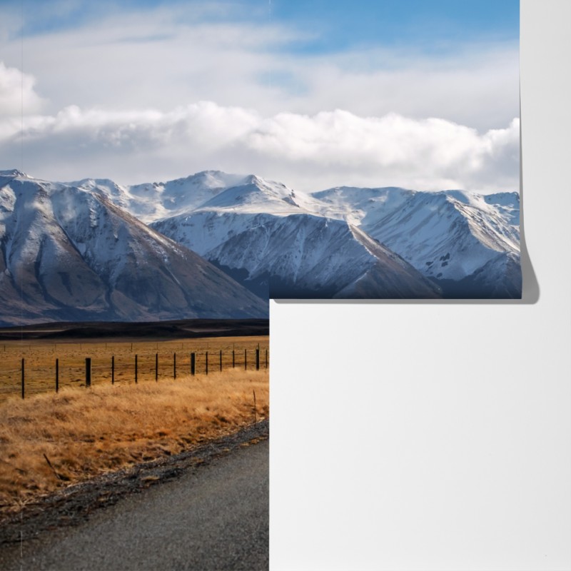 Fototapeta droga prowadząca do ośnieżonych gór, Nowa Zelandia – Wallissimo® Fototapeta droga prowadząca do ośnieżonych gór, Nowa Zelandia – Wallissimo®