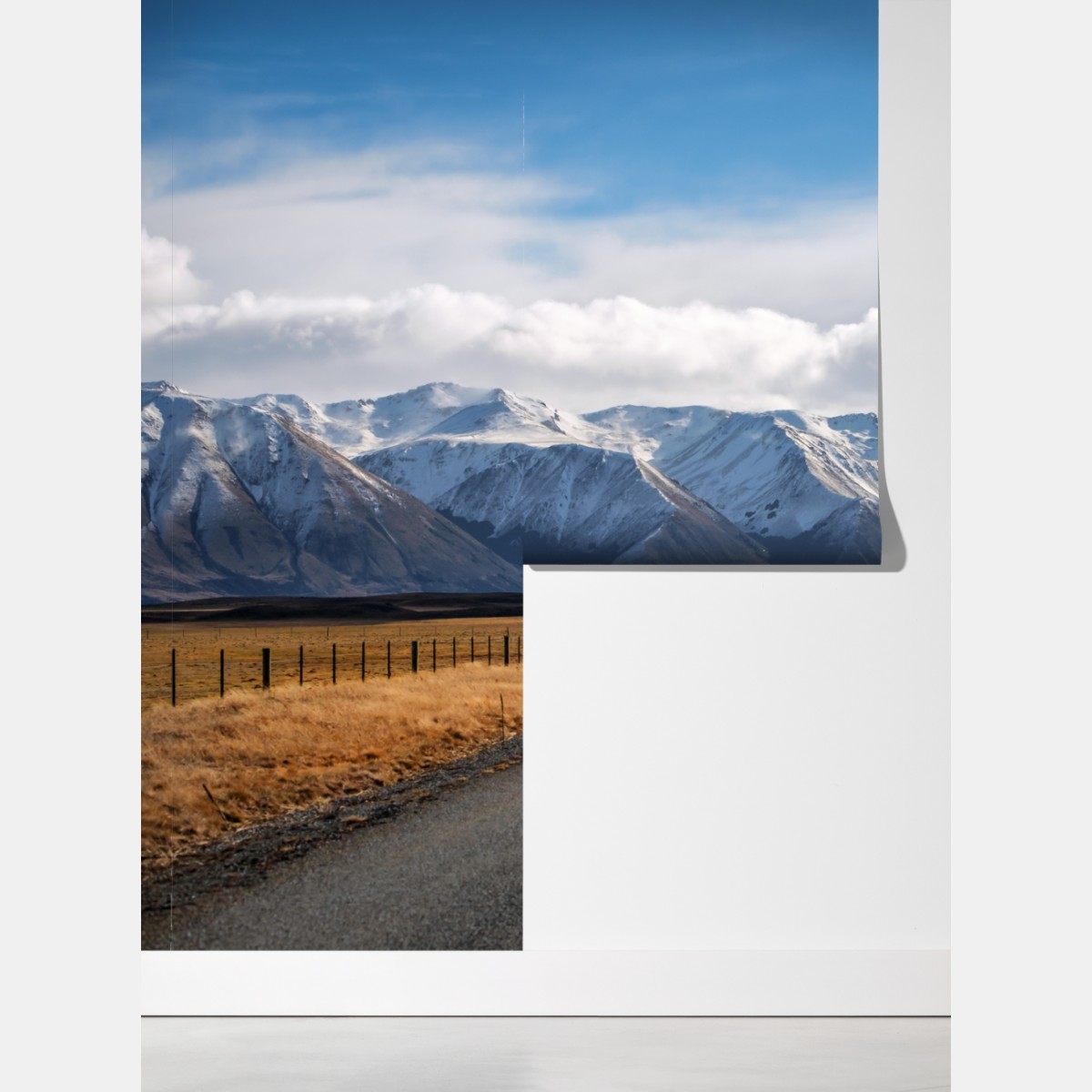 Fototapeta droga prowadząca do ośnieżonych gór, Nowa Zelandia – Wallissimo® Fototapeta droga prowadząca do ośnieżonych gór, Nowa Zelandia – Wallissimo®