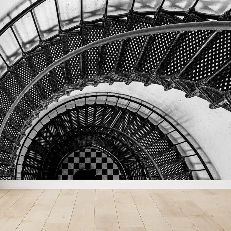 Fototapeta spiralne schody w czerni i bieli