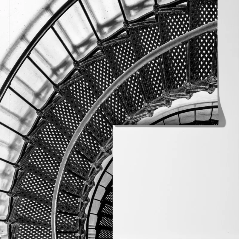 Fototapeta spiralne schody w czerni i bieli – Wallissimo® Fototapeta spiralne schody w czerni i bieli – Wallissimo®