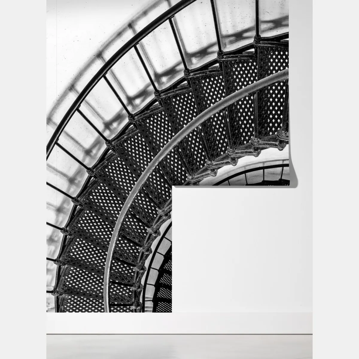 Fototapeta spiralne schody w czerni i bieli – Wallissimo® Fototapeta spiralne schody w czerni i bieli – Wallissimo®