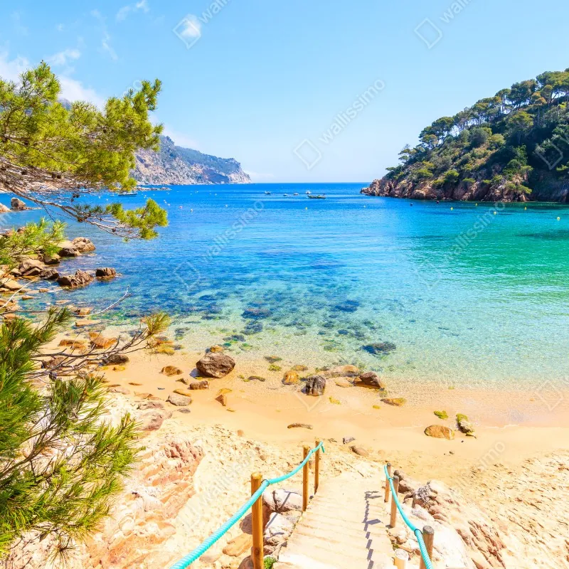 Fototapeta schody na plażę Aiguablava, Costa Brava – Wallissimo® Fototapeta schody na plażę Aiguablava, Costa Brava – Wallissimo®