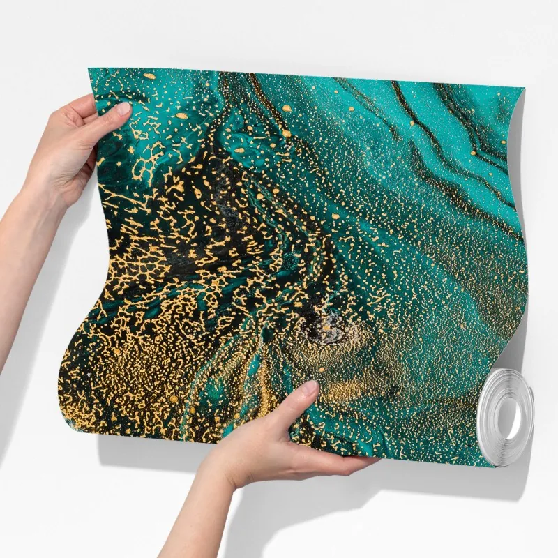 Fototapeta turkusowy i złoty płynny wir abstrakcji – Wallissimo® Fototapeta turkusowy i złoty płynny wir abstrakcji – Wallissimo®