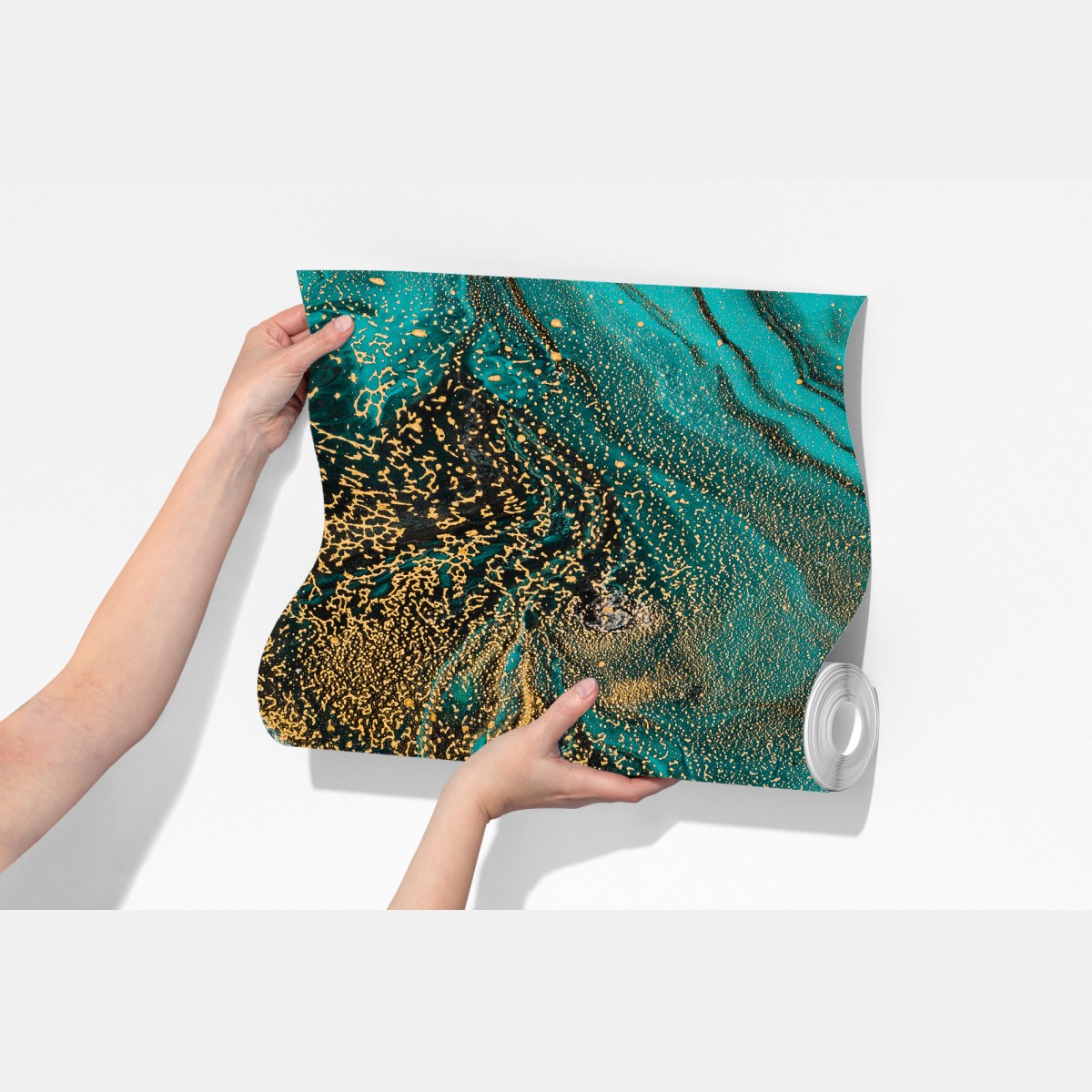 Fototapeta turkusowy i złoty płynny wir abstrakcji – Wallissimo® Fototapeta turkusowy i złoty płynny wir abstrakcji – Wallissimo®