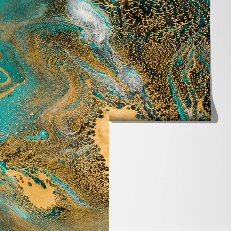 Fototapeta turkusowy i złoty płynny wir abstrakcji – Wallissimo® Fototapeta turkusowy i złoty płynny wir abstrakcji – Wallissimo®