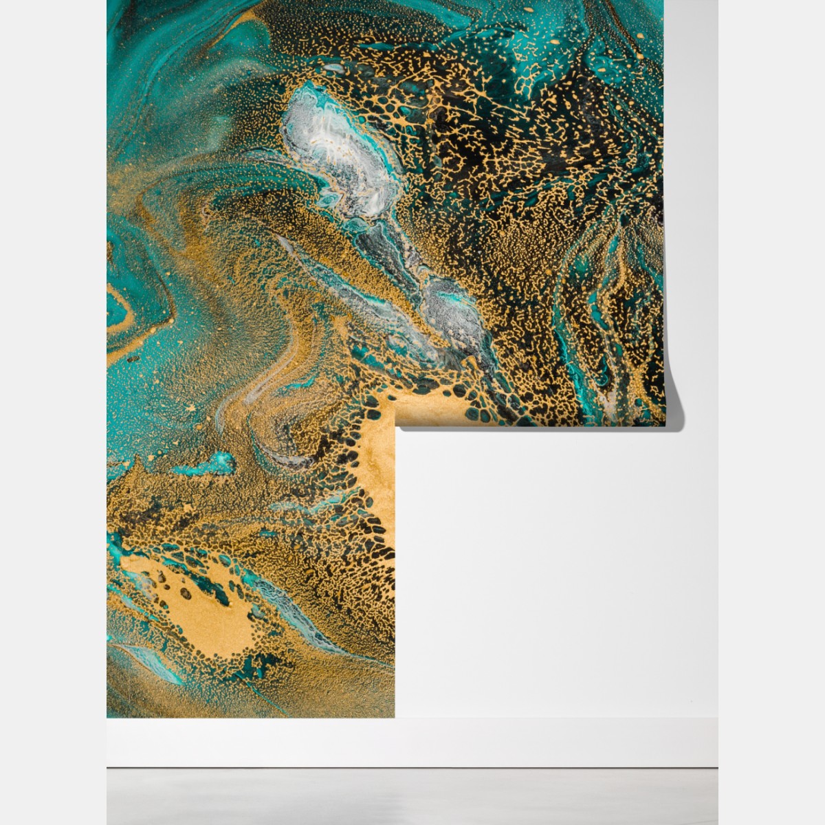 Fototapeta turkusowy i złoty płynny wir abstrakcji – Wallissimo® Fototapeta turkusowy i złoty płynny wir abstrakcji – Wallissimo®