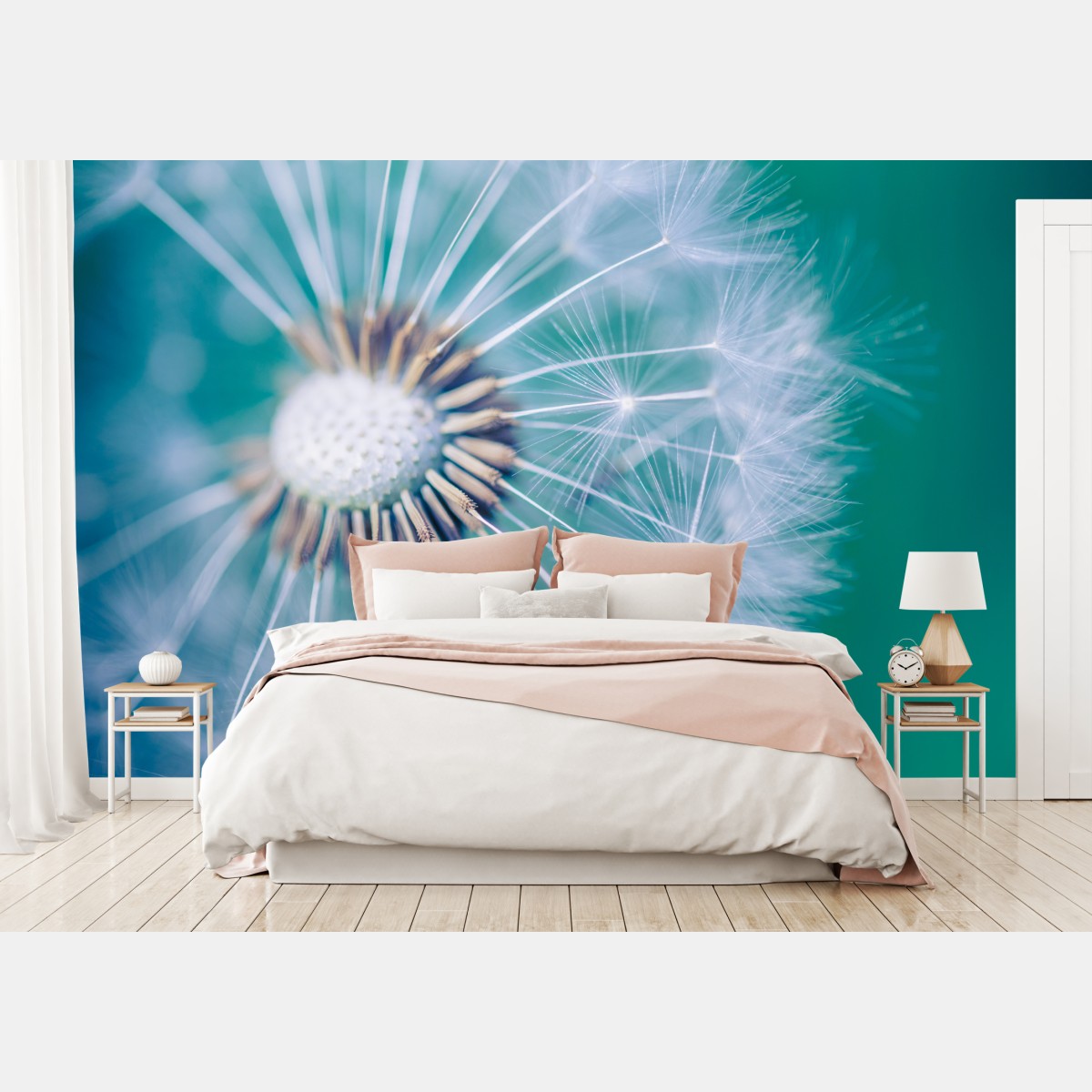 Wall mural turquoise dandelion close-up