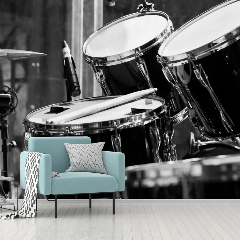 Fototapeta czarno-białe zbliżenie zestawu perkusyjnego