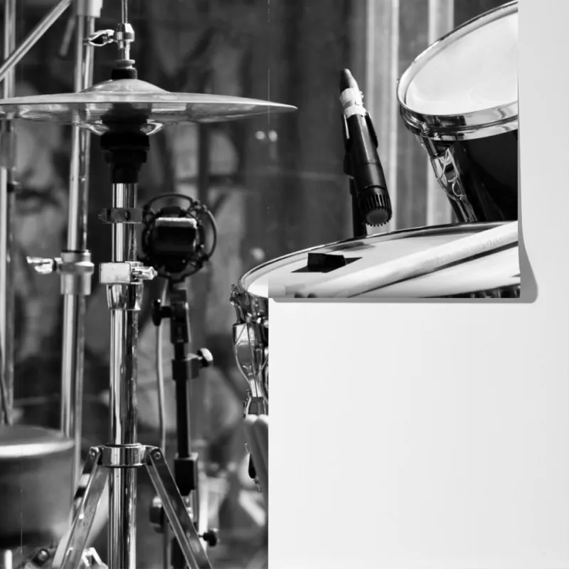 Fototapeta czarno-białe zbliżenie zestawu perkusyjnego – Wallissimo® Fototapeta czarno-białe zbliżenie zestawu perkusyjnego – Wallissimo®