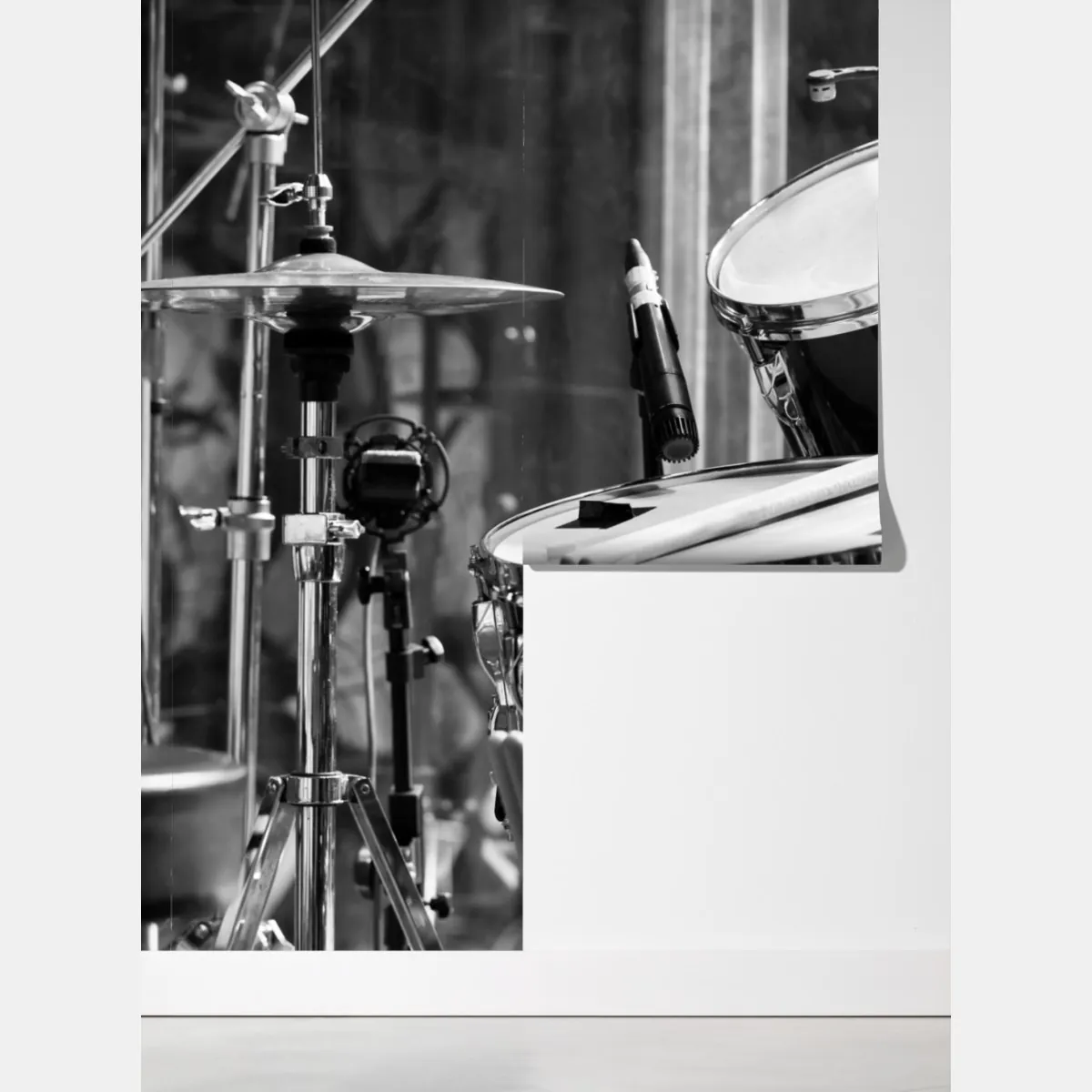 Fototapeta czarno-białe zbliżenie zestawu perkusyjnego – Wallissimo® Fototapeta czarno-białe zbliżenie zestawu perkusyjnego – Wallissimo®