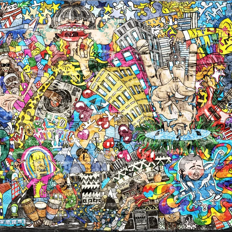Fototapeta kolorowy miejski mural muzyczny – Wallissimo® Fototapeta kolorowy miejski mural muzyczny – Wallissimo®